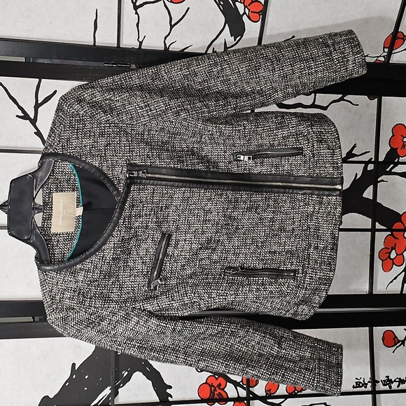 Banana Republic Black and Gray Tweed Zippered Jacket 2P Petite - Picture 1 of 6